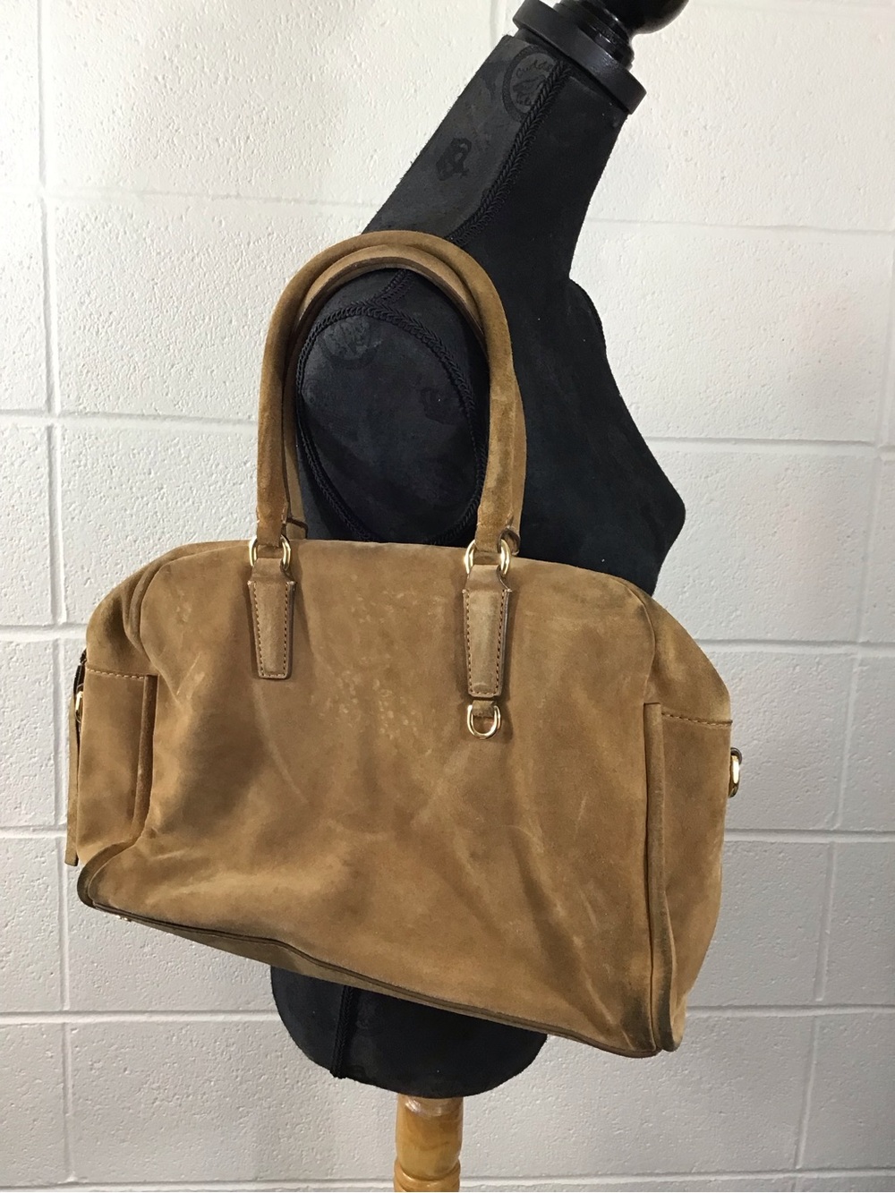 Banana Republic Caramel Tan Suede Leather Structured Large Satchel Barrel Bag